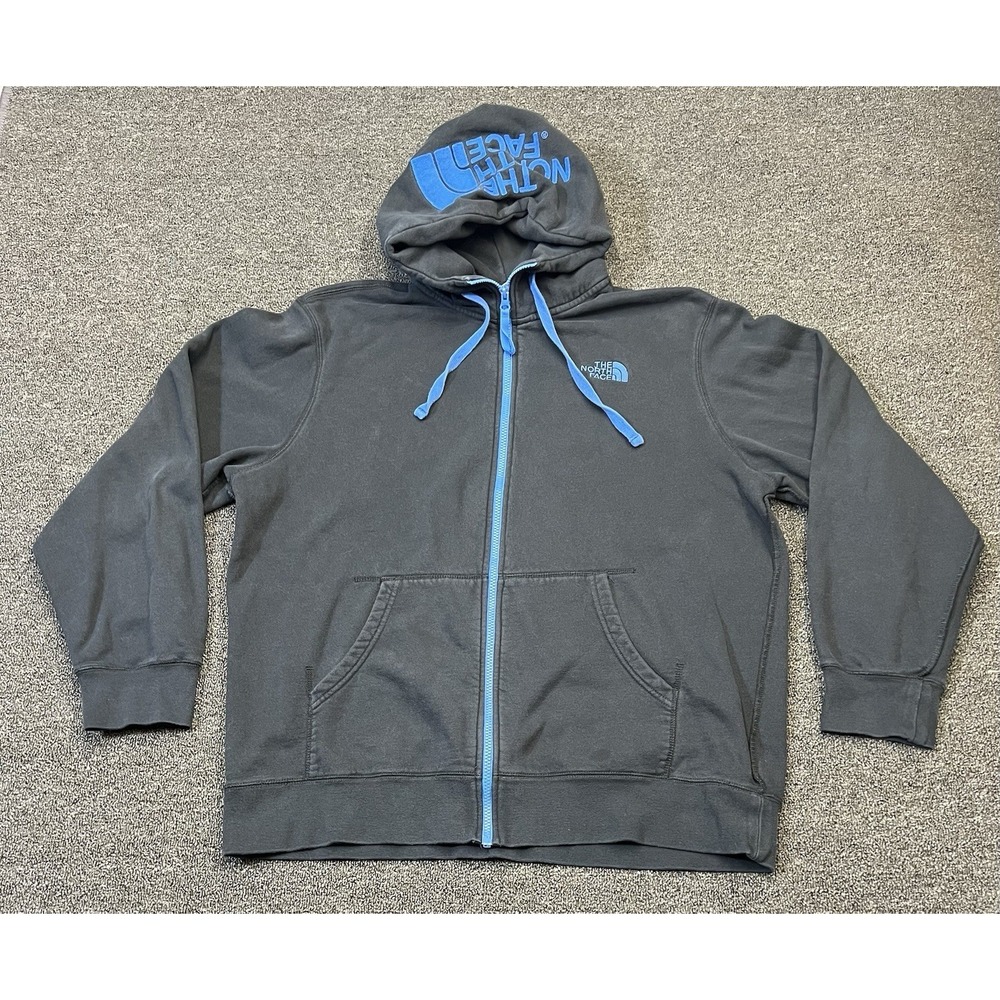 The North Face Hoodie Mens Extra Large Gray Full Zip Sweatshirt Logo Hood